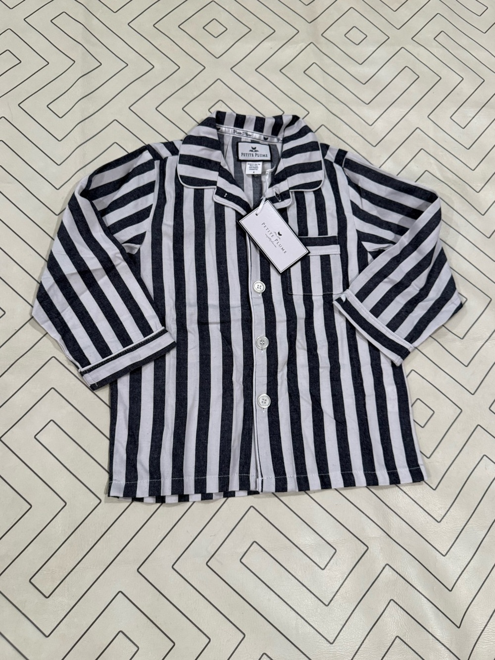 NWT Petite Plume Charcoal & White Striped Pajama Top